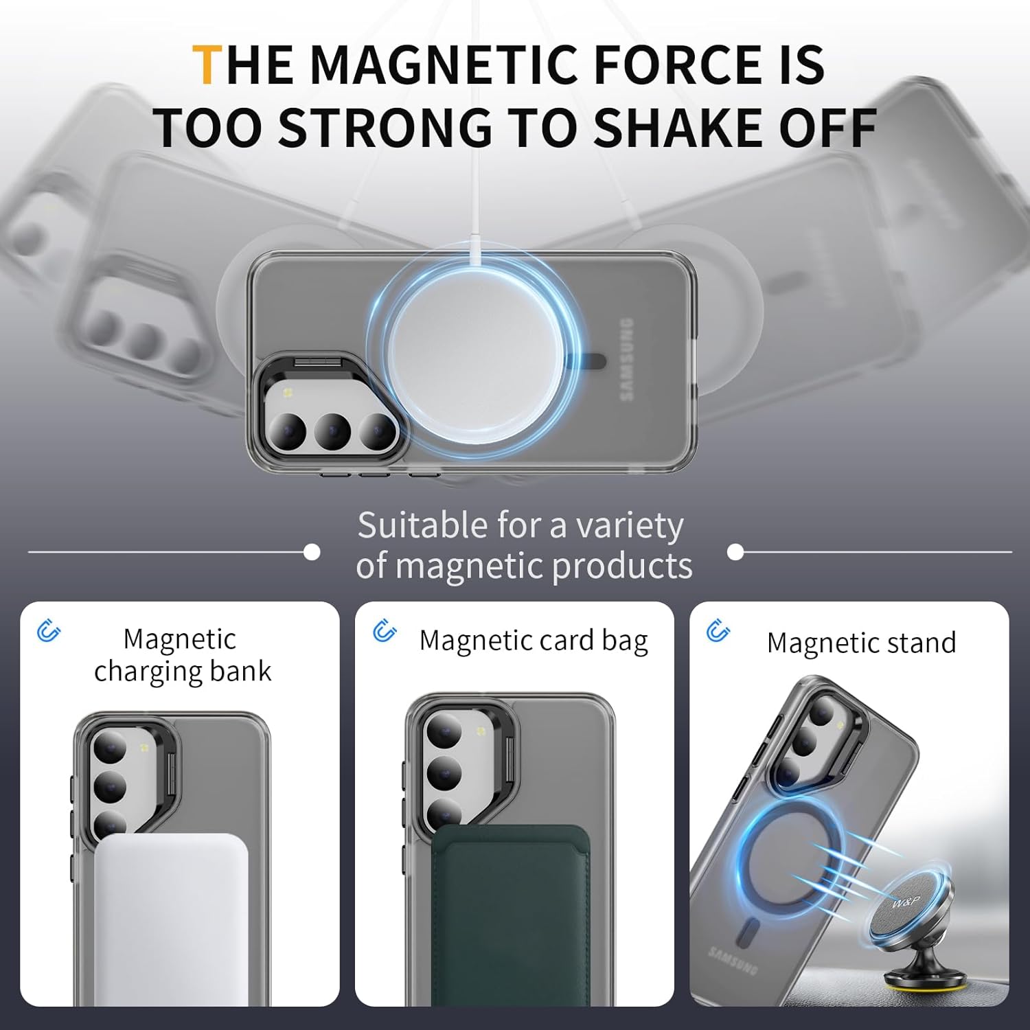 for Samsung Galaxy S25 Plus Case with Magnetic Compatible with MagSafe Built-in Kickstand Stand Shockproof Protective Cover for Galaxy S25  Plus Phone Case (Grey)