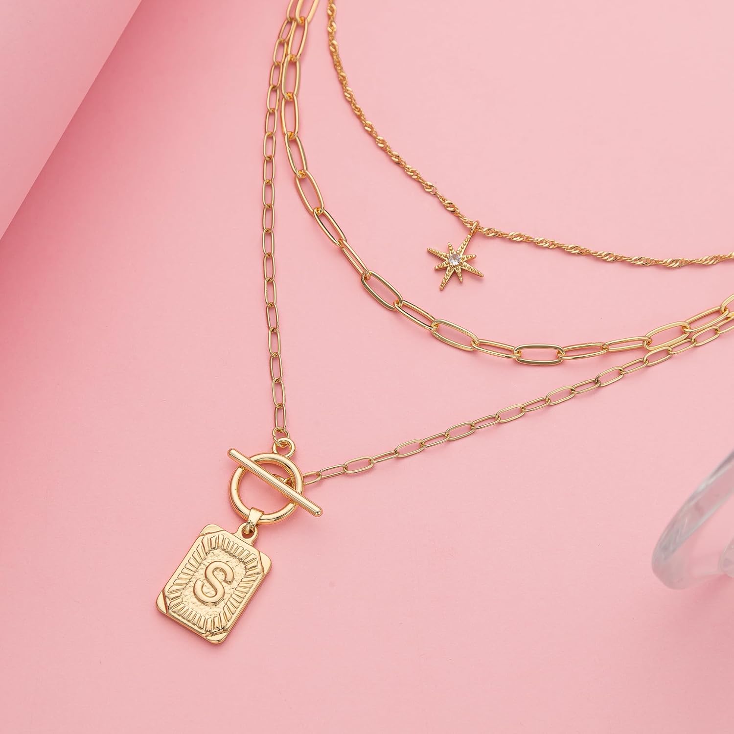 Dainty Gold 3-Layer Personalized Initial Necklace for Women - 18K Gold Layered Letter Pendant Necklace Adjustble Paperclip Chain Choker Necklace Jewelry Gifts with Star Charm - Image 5