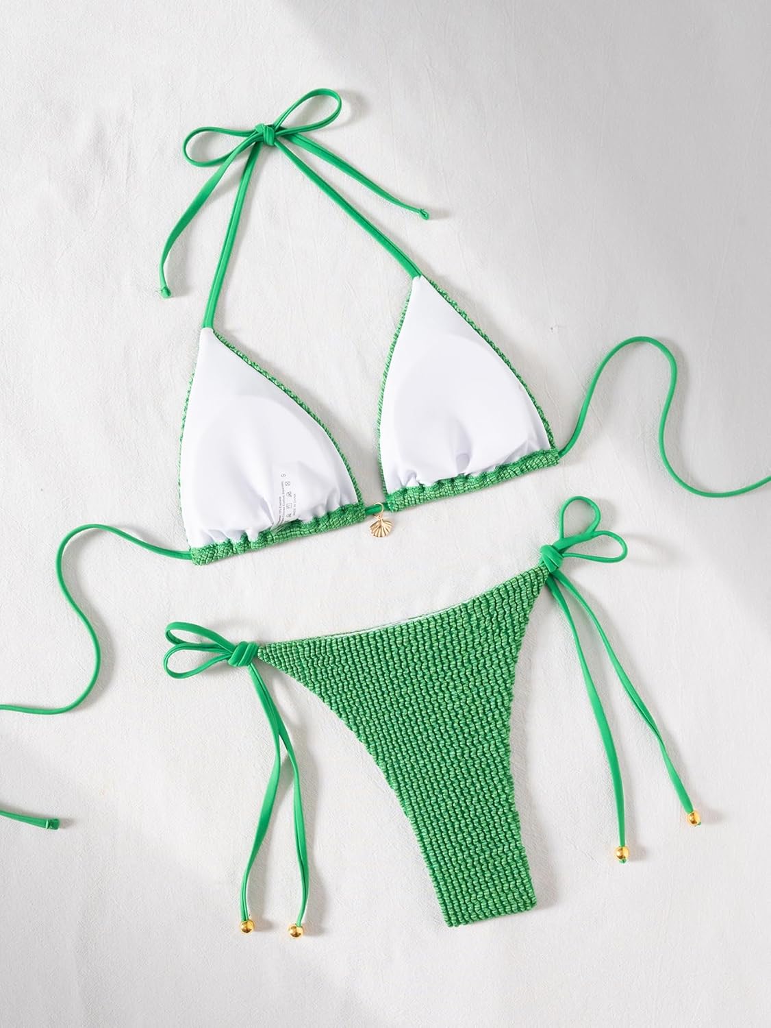 Fanuerg Women's Halter String Thong Bikini Sets Sexy Triangle Top Two Piece Swimsuit Textured Bathing Suit - Image 6