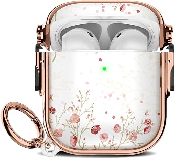 Maxjoy for Cute AirPods 2 Case 2019 with Safety Lock,Compatible Flower Bush AirPod 2nd Generation Case for Women Girly with Keychain-Transparent