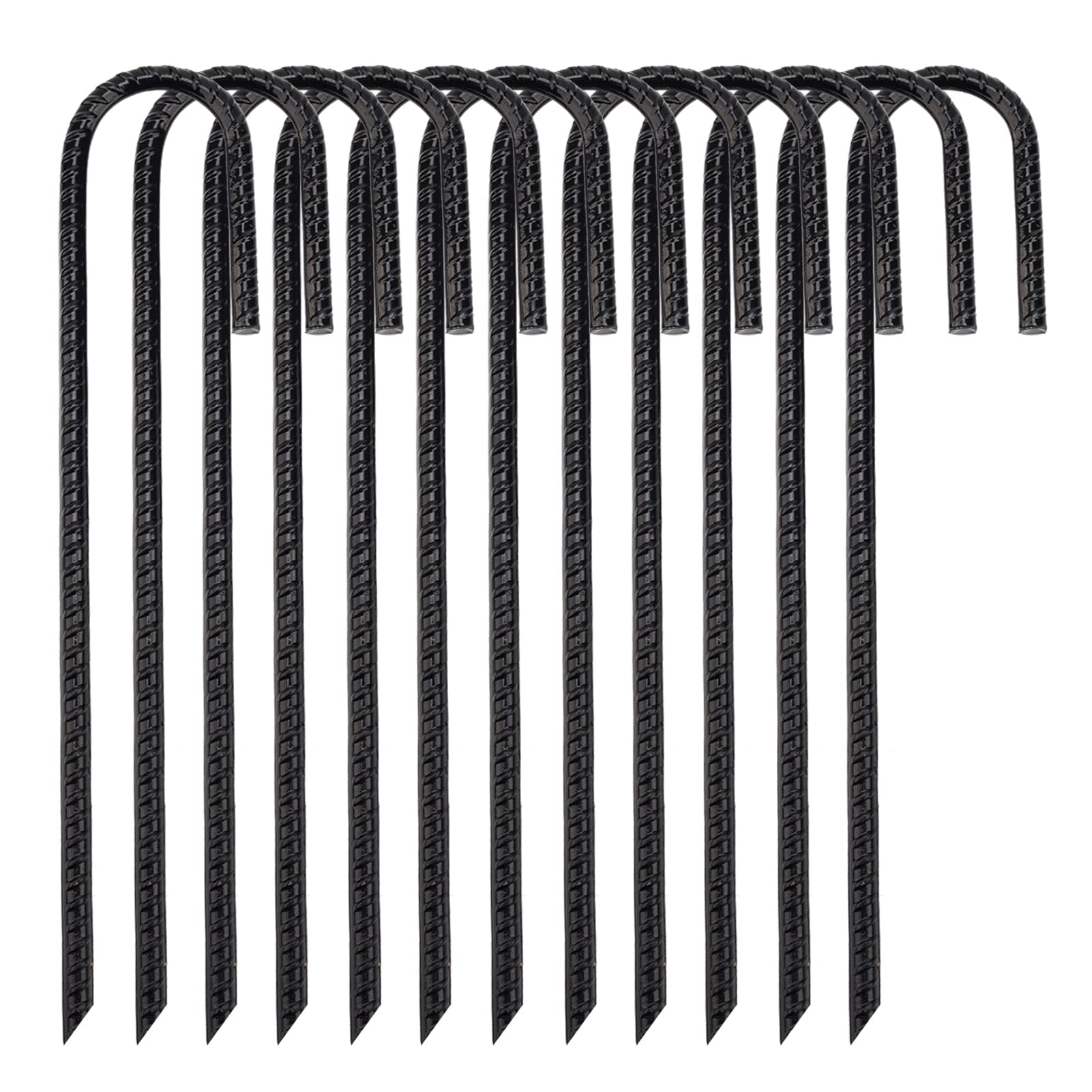 Toopify 12 Pack Rebar Stakes, 12 Inch J Hook Heavy Duty Galvanized Ground Anchors for Secure Tent Fence (Black)