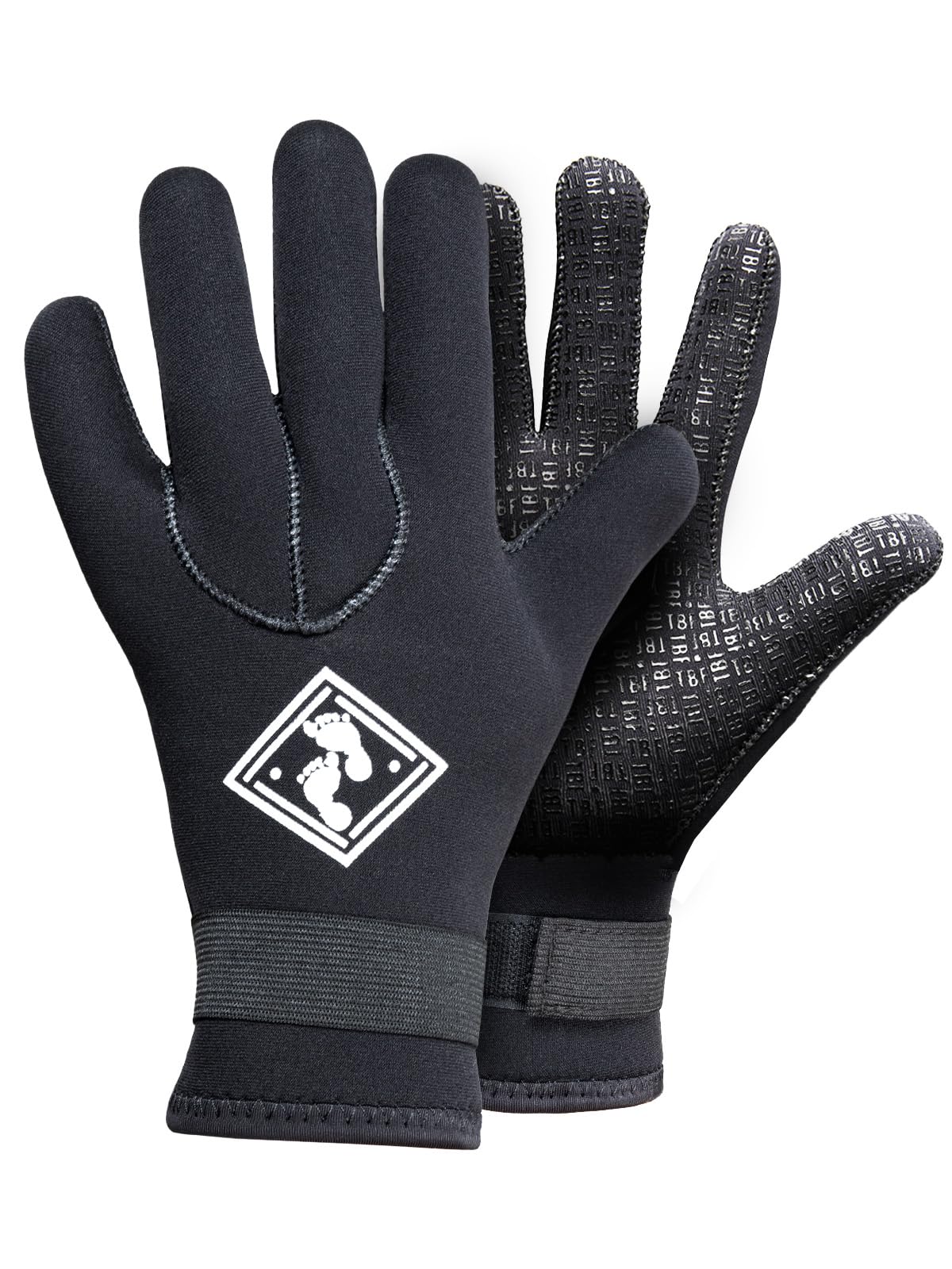 Two Bare Feet 3mm Neoprene Wetsuit Gloves – Thermal Surf & Swim Gloves for Cold Water, Flexible & Durable with Textured Grip – Unisex Water Sports Gloves (TBF Print, XL)