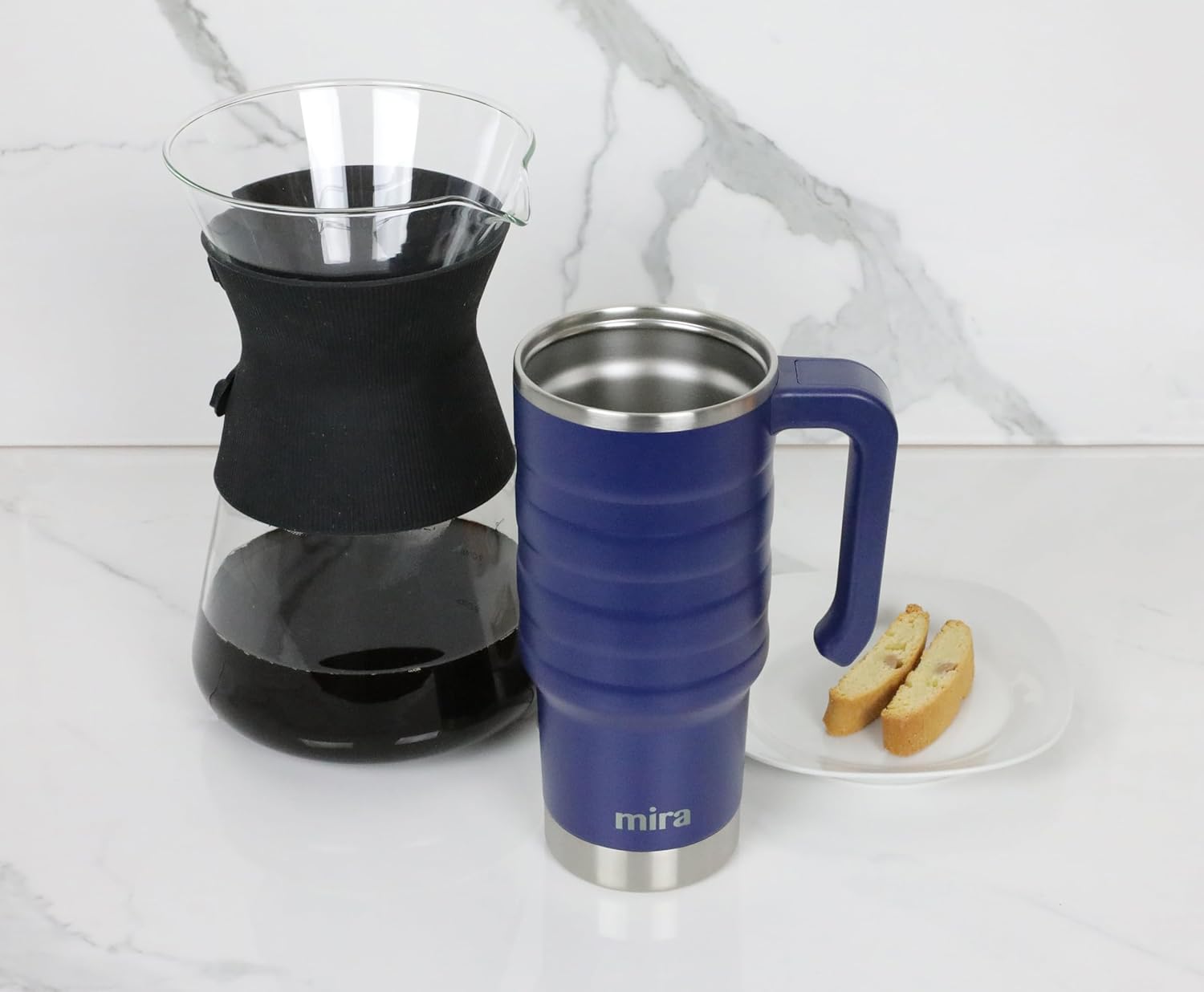 MIRA 24 oz Insulated Travel Mug - Stainless Steel Coffee Cup with Spill-Proof Flip Lid & Handle - Hot/Cold Car Tumbler - Marine - Image 5