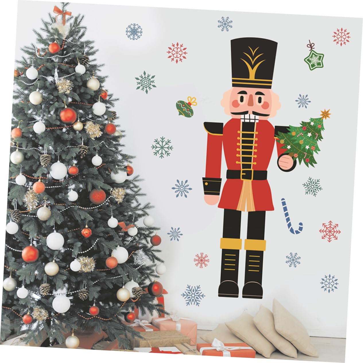 STOBAZA 4stücke Weihnachtlicher Wandaufkleber Selbstklebende Nutcracker Schneeflocken Fensterdekoration Für Weihnachten Einfach Anzubringen Für Glatte Oberflächen Partydeko