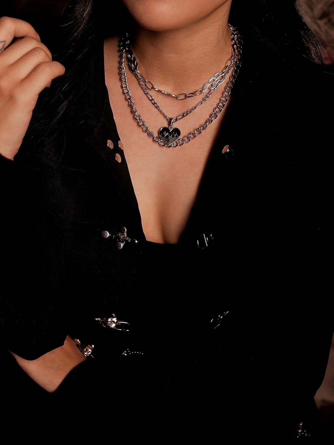 Sacina Goth Grunge Y2K Layered Flame Heart Choker, Chunky Necklace, Goth Chokers Necklace, Halloween Christmas New Year Jewelry Gift For Women, Men - Image 3