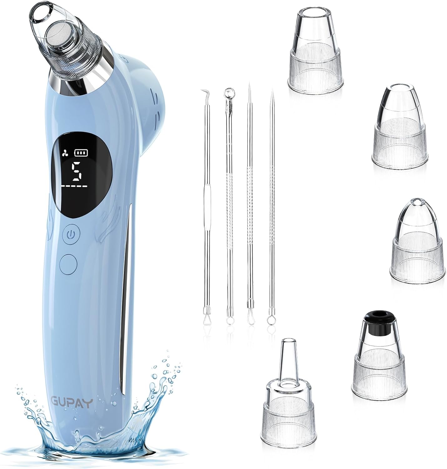 Blackhead Remover Vacuum Facial Pore Cleaner Electric Comedone Whitehead Extractor 5 Suction Probes and 5 Suction Levels Rechargeable Black Heads Remover Tools for Women & Men Facial Skin Care (Blue)