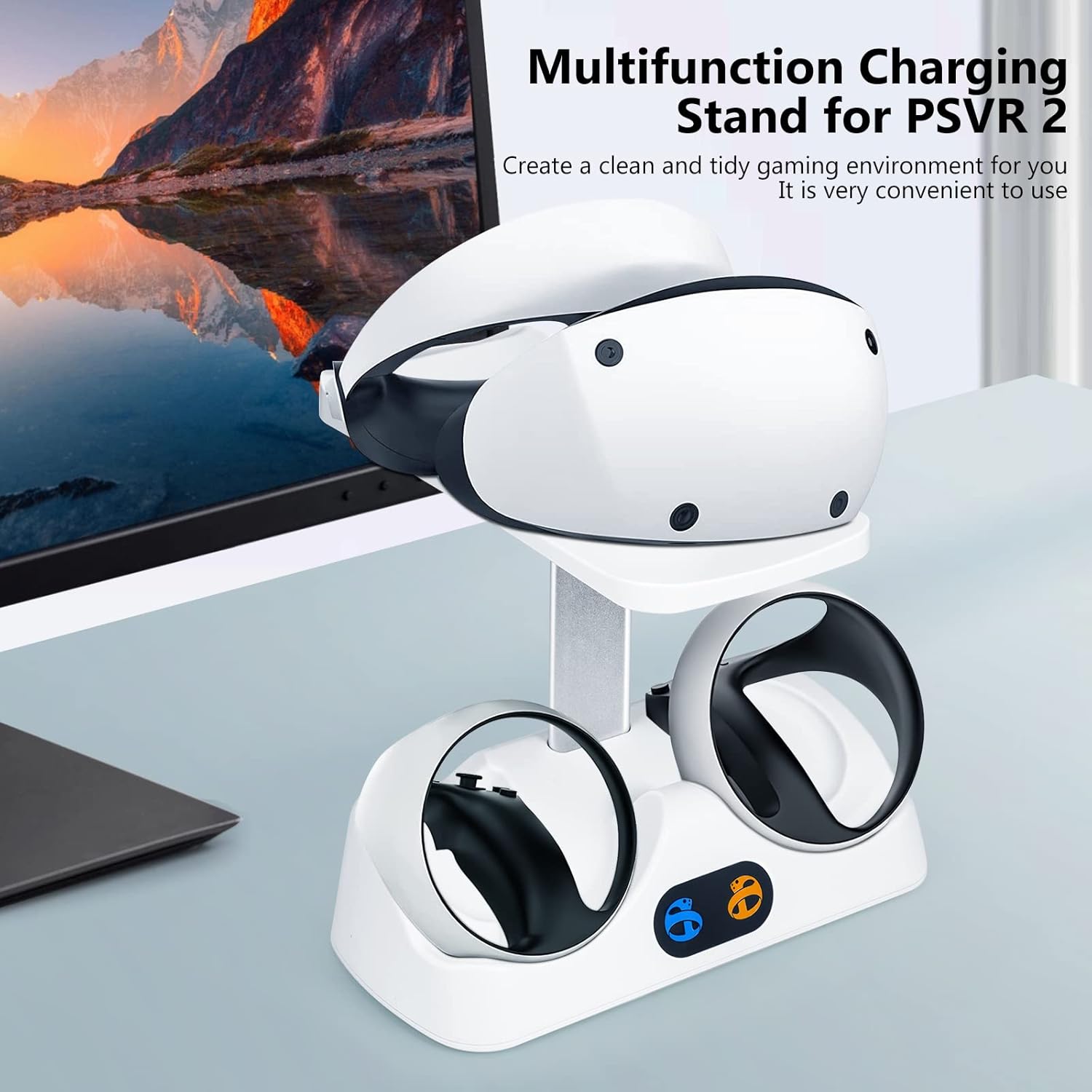 Charging Station for PS VR2, Vertical Multifunctional Stand for PSVR 2 Way Headphones, Quick Charging Stand with LED Indicator, Support Control and Headset, Magnetic Tpye-C Interface