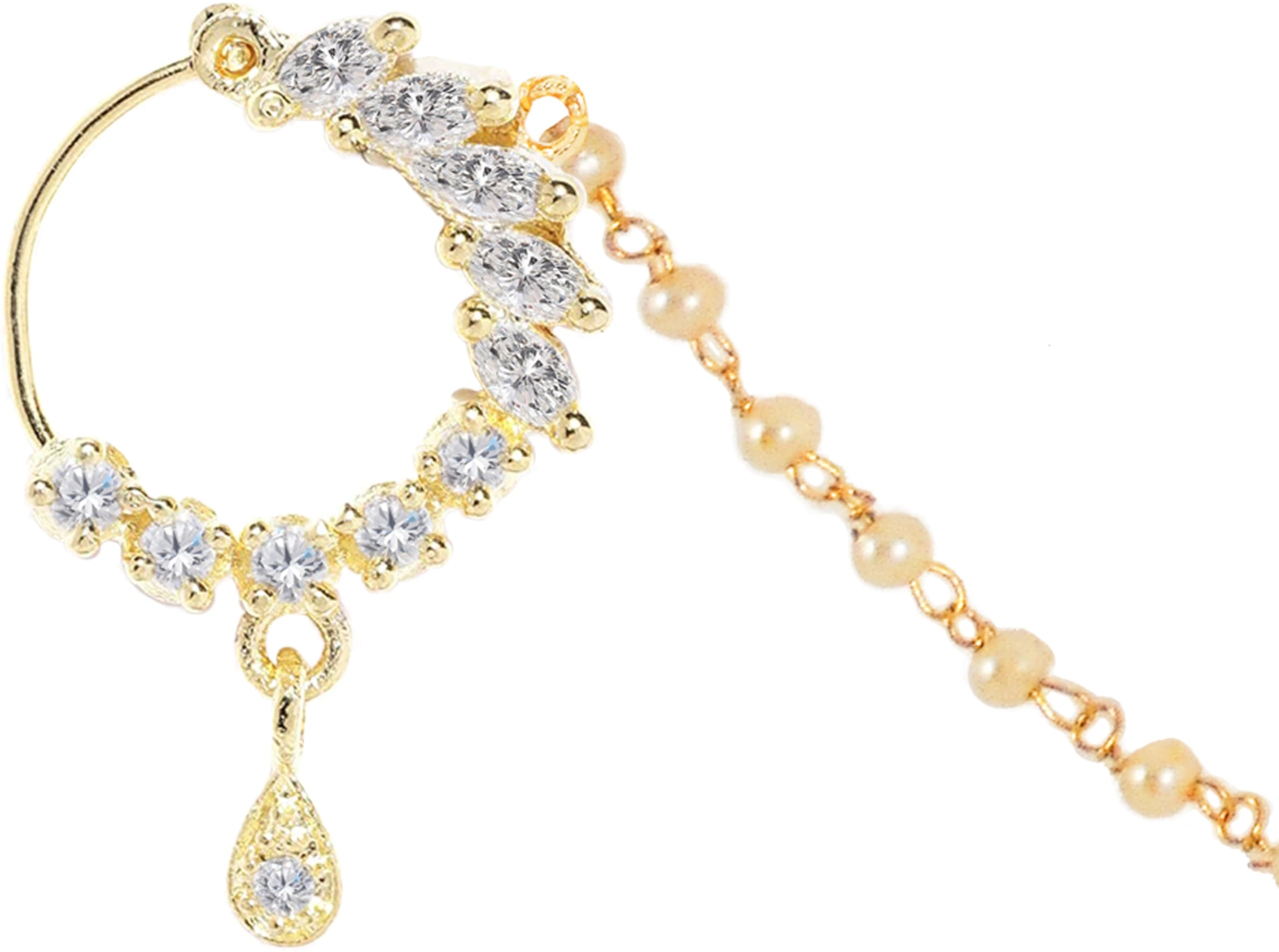 Gemron JewelDiamond Rhodium Plated Alloy Nathiya | Nose Pin for Women | Women Nose pin/Nath Nose Ring Traditional Jewellery (Pack Of 1)