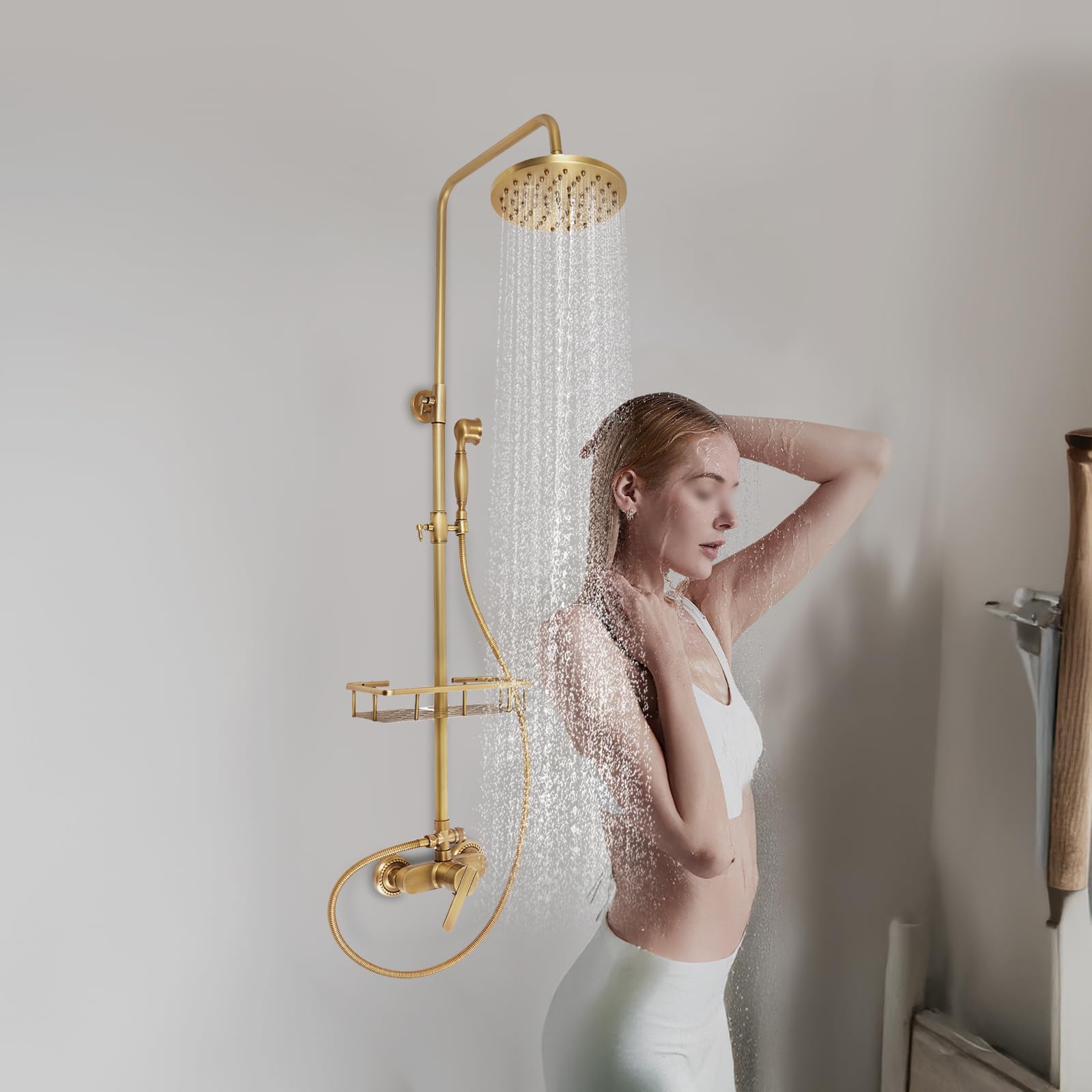 Colonna doccia retrò 20 cm con ripiano in bronzo a 2 uscite, 85-132 cm