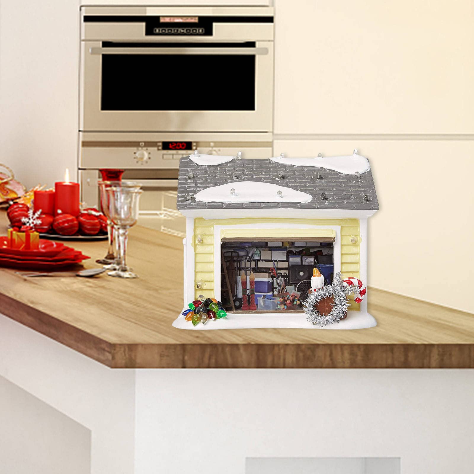 Fenteer Weihnachten Schneedorf LED Ornamente Statue Kunst Landschaft Dekoration Geschenke Miniaturhaus 12,5x10x10cm