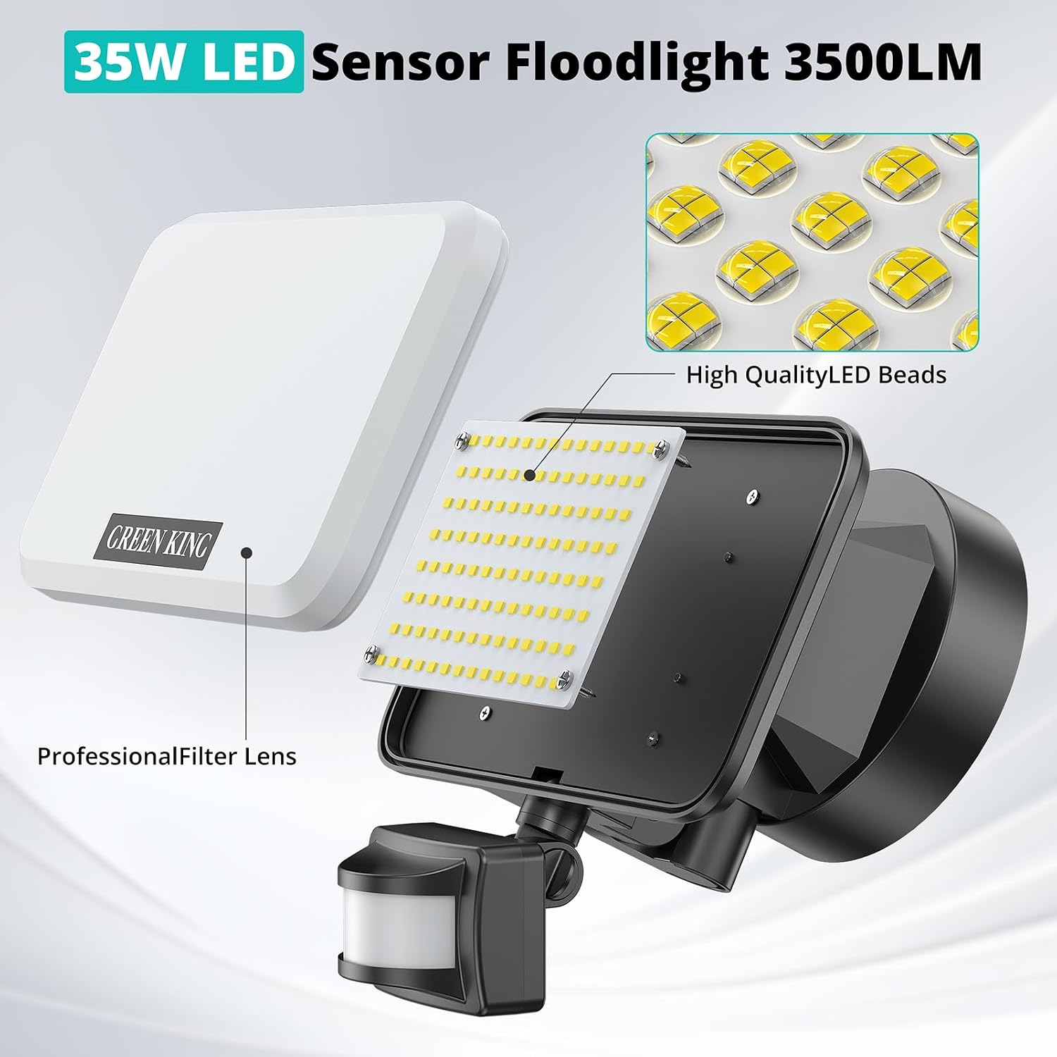 Motion Sensor Outdoor Light, LED Security Flood Light with Remote Control | 3 Color Temperatures, IP65 Waterproof, Adjustable Light Heads, Opaque Anti-Glare Diffuser for Yard, Driveway, Porch & Garage
