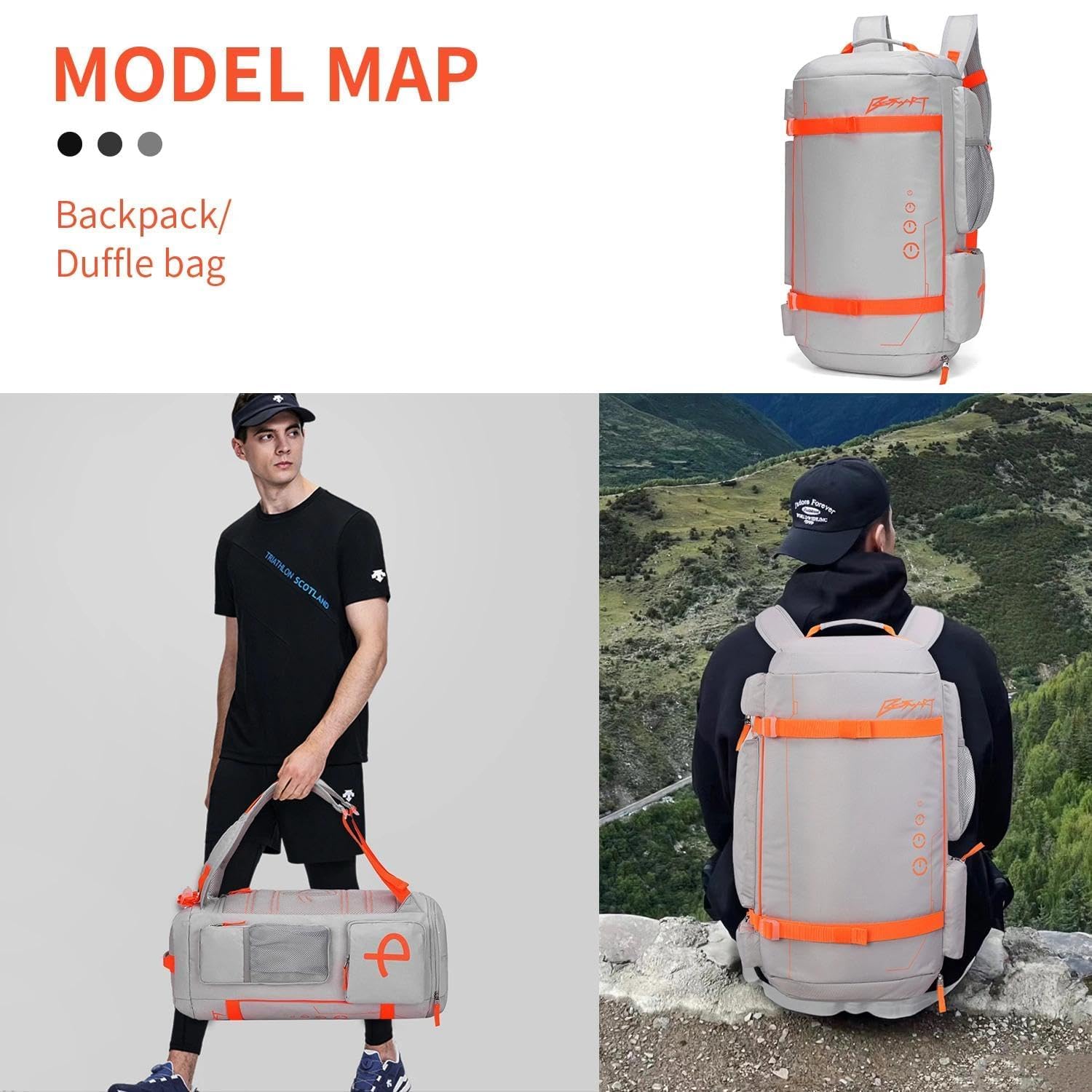 BE SMART 40L Extra Large Gym Backpack for Men, Big Gym Bag with Shoes Compartment, Waterproof Heavy Duty Duffel Bags, Men's Workout Backpacks for Outdoor Sport,Hiking,Camping,Travel