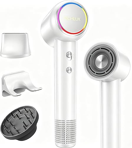 High-Speed Hair Dryer, 150,000 RPM Brushless Motor Blow Dryer with Ionic Technology, Fast Drying Lightweight Low Noise Hair Dryer, 4 Heat Modes, 2 Speeds, Diffuser & Wall Mount, Pearl White