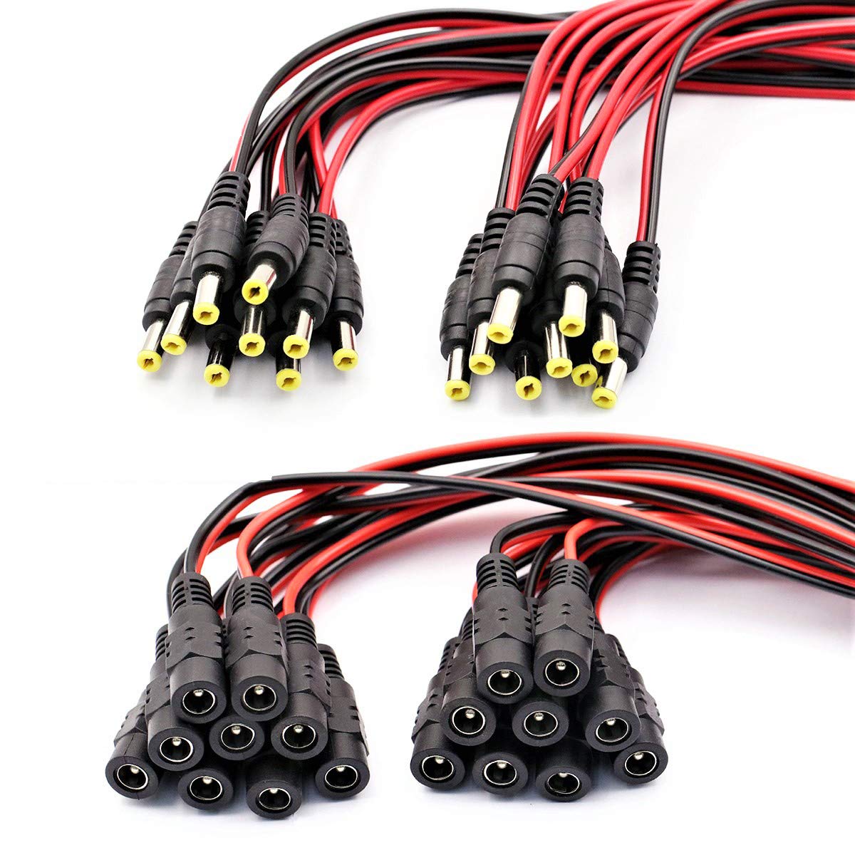 DaFuRui DC Pigtail，18 Pairs 12V 2A DC Male Female Power Pigtail Cable Connector Wire 2.1x5.5mm DC Power Connectors for CCTV Security Camera and 12V