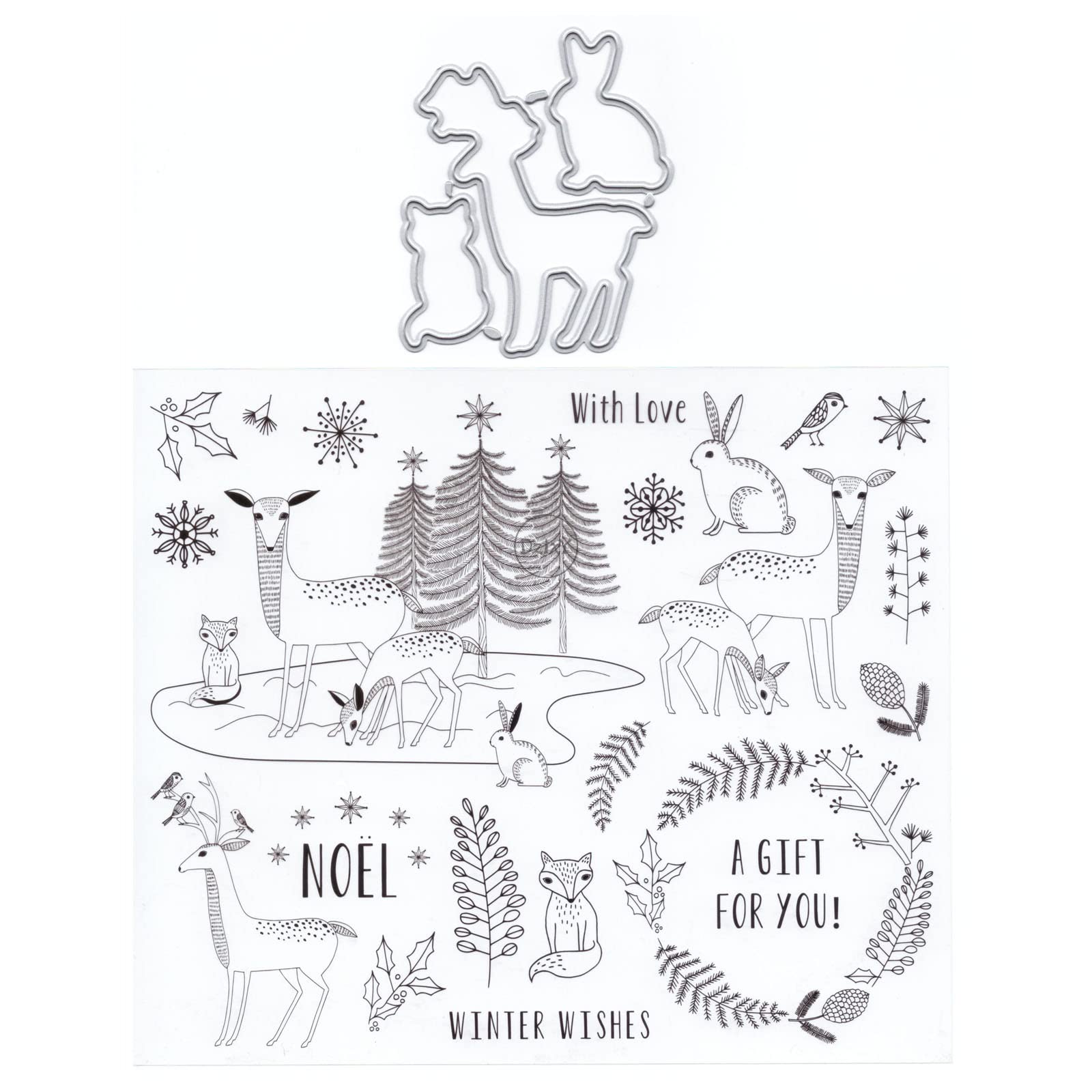 DzIxY Snowflake Deer Clear Stamps and Metal Cutting Dies Sets for Card Making Scrapbooking Paper Supplies Seals Storage Pockets — image 1