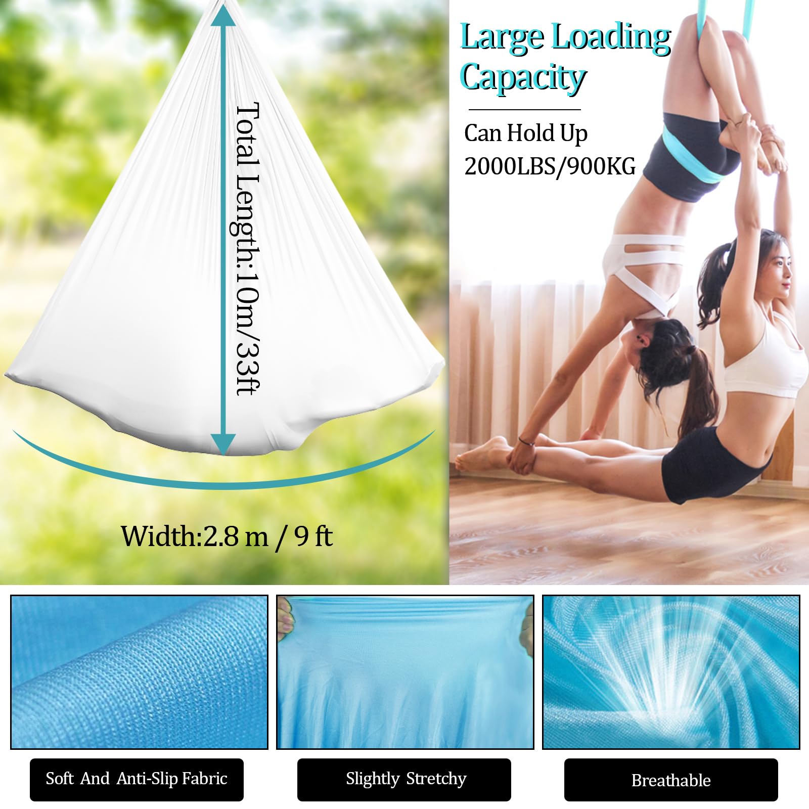 Set de Telas Aéreas DASKING - 5m/10m Telas Aéreas Premium para Yoga Aéreo con Herrajes
