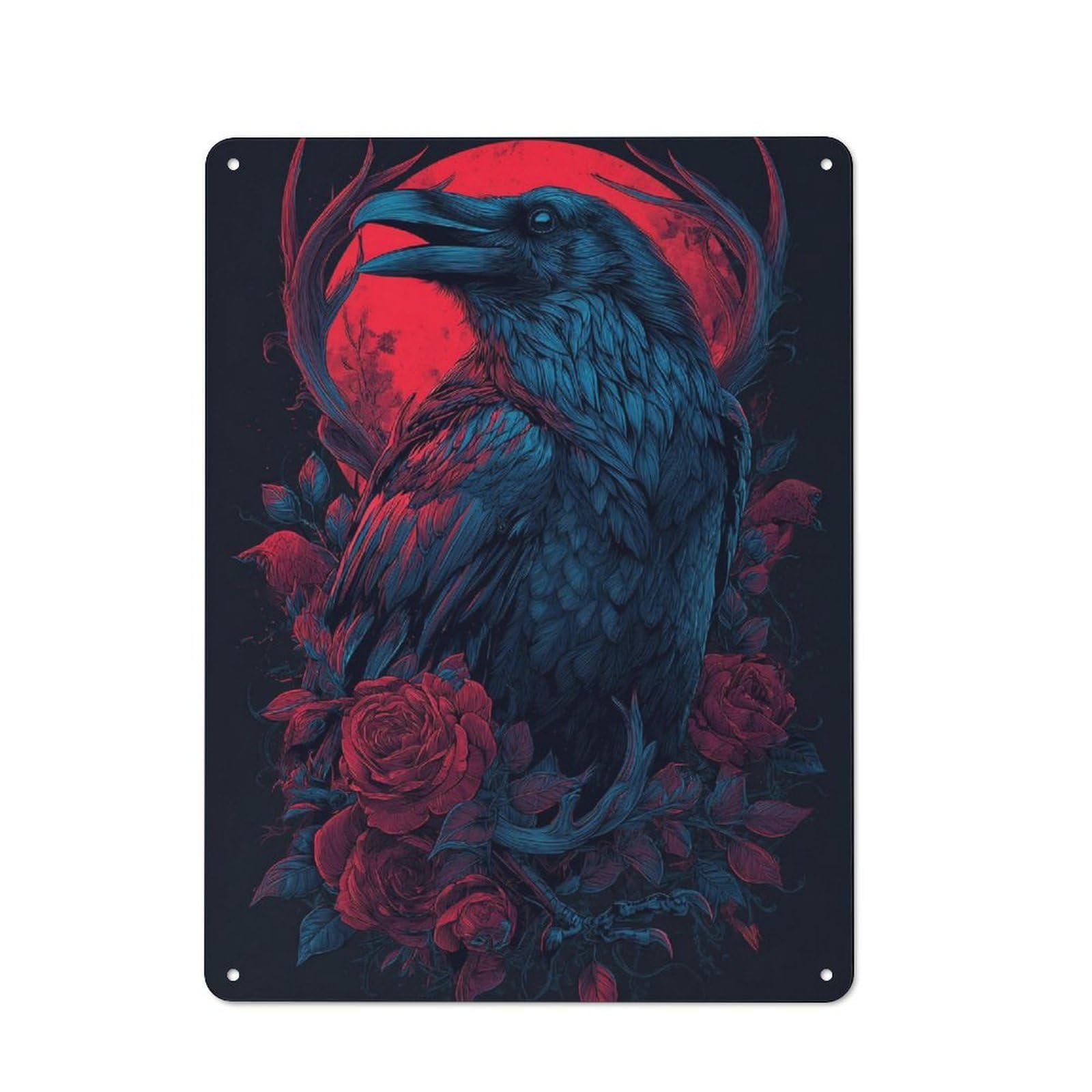 Junmoney Raven And Roses Retro Metal Wall Decor 40X30cm, Metal Sign For Pub, Home Bar, Shed Or Man Cave, For Relaxed Wall Styling