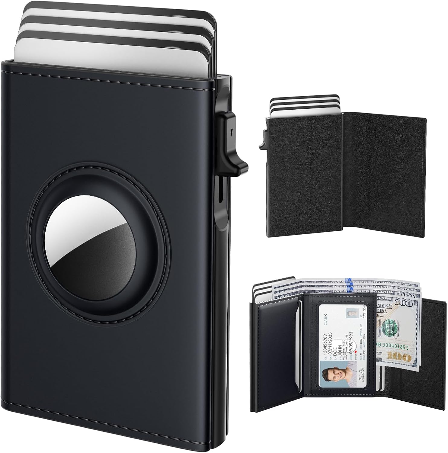 typecase Mens Wallet Card Holder for AirTag: Leather Smart Wallet for Men Compatible with Apple Air Tag, RFID Blocking, Slim, Minimalist - 9-14 Card Capacity | ID Window | Cash Slot (Deep Black)