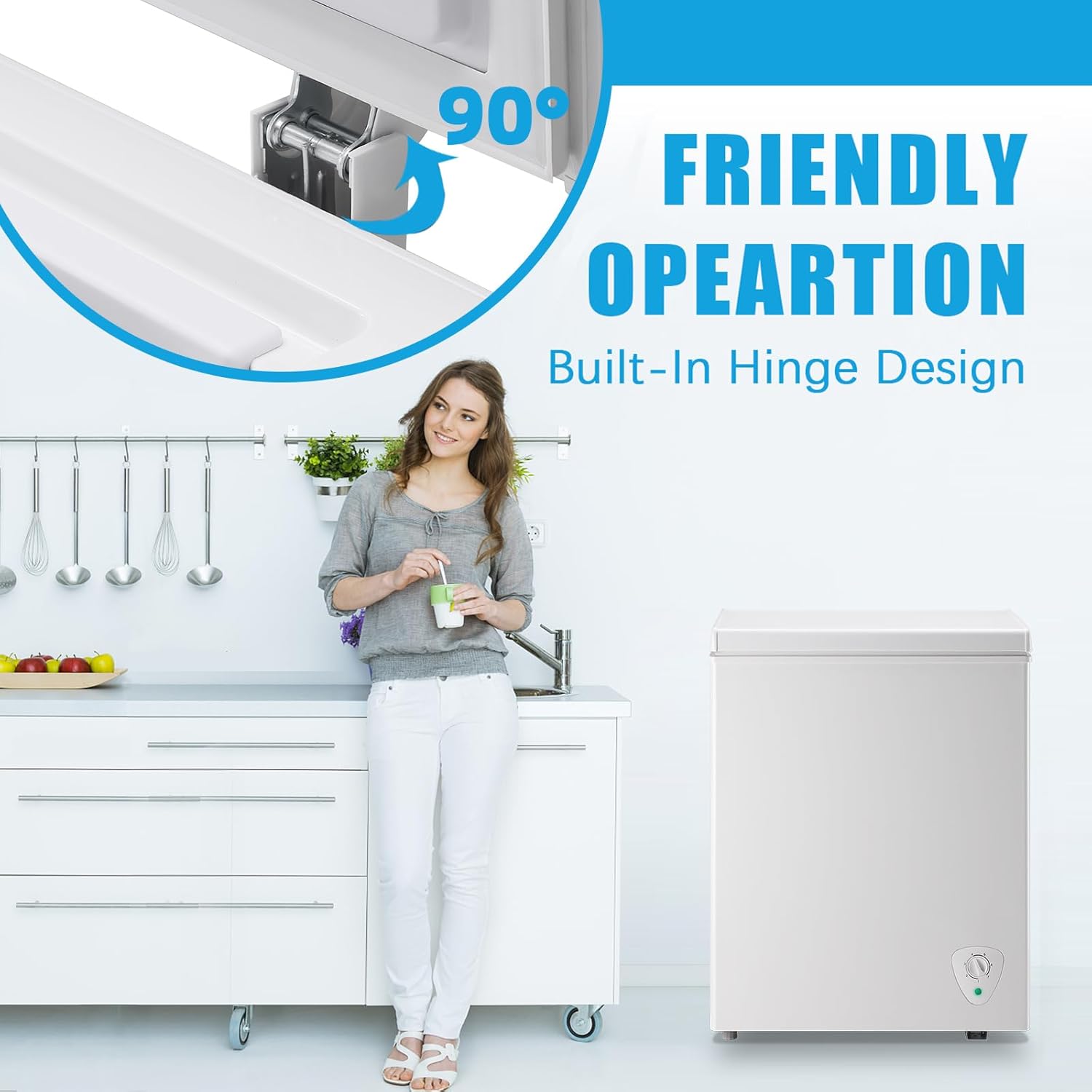 3.8 Cu. Ft Deep Freezer WANAI Chest Freezer Small Freezers with Storage Basket Top Open Door Mini Compact Freezer 7 Temperature Control for Home Garage Apartment Kitchen Office White