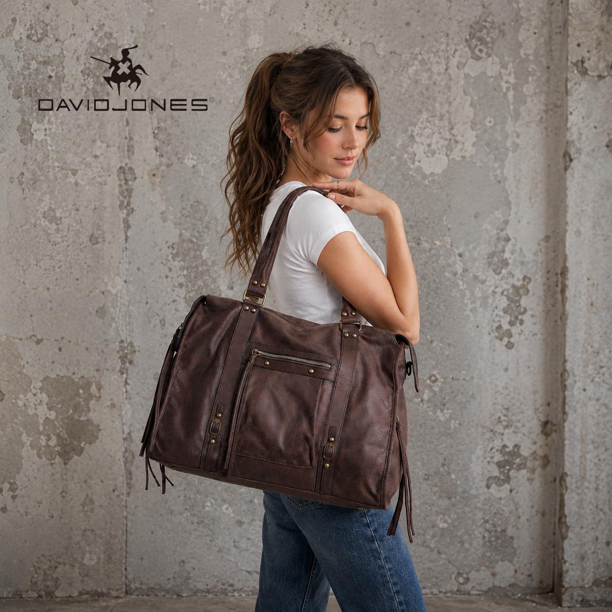David Jones - Damen Shopper Wildleder, Große Handtasche Vintage A4