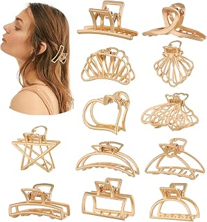 12 Pack Small Hair Clips, Metal Claw Clips, Mini Hair Clips for Girls, Gold Claw Clips for Women, Rectangle Strong Hold Mini Claw Hair Clip,Non-slip Hair Clips for Thin Short Hair, Easy Pulling Up Gold Star Hair Accessories