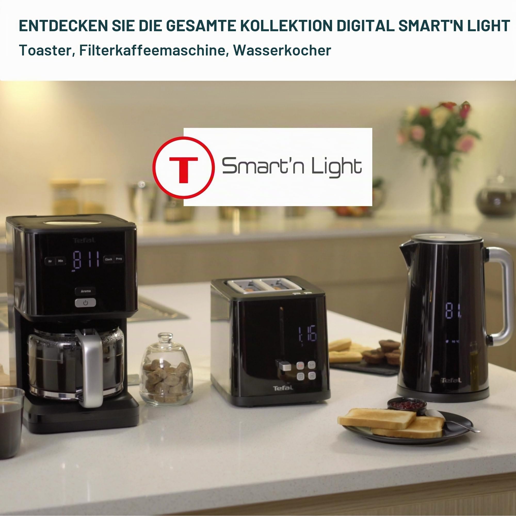 Tefal Smart & Light, digital, 7 Positionen, Schwarz Wasserkocher Schwarz