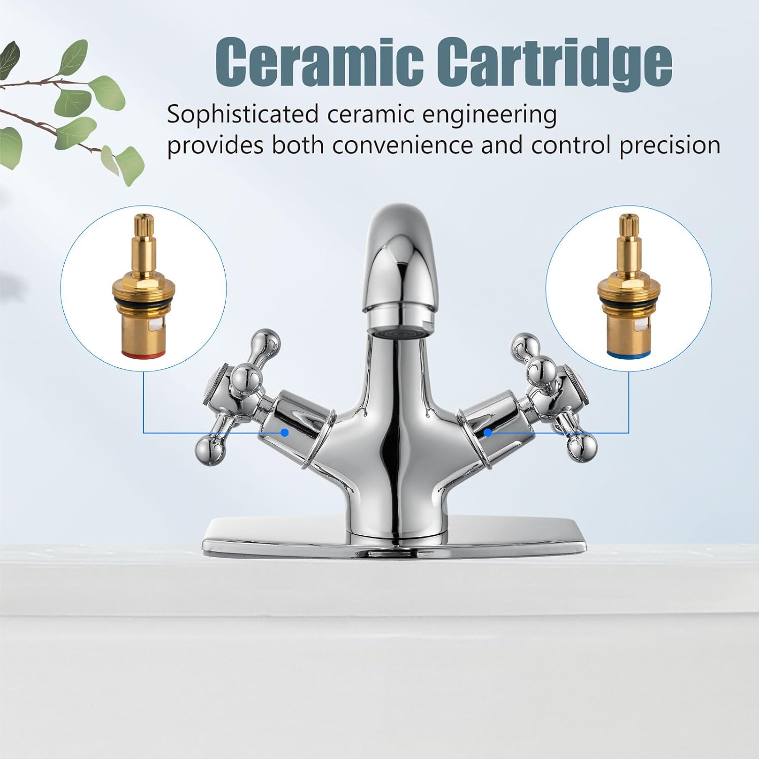 Aolemi Bathroom Sink Faucet Single Hole Cold and Hot Double Handle Cross Knobs Vanity Vessel Sink Basin Mixer Tap with Deck Cover Plate with Pop Up Drain Polish Chrome