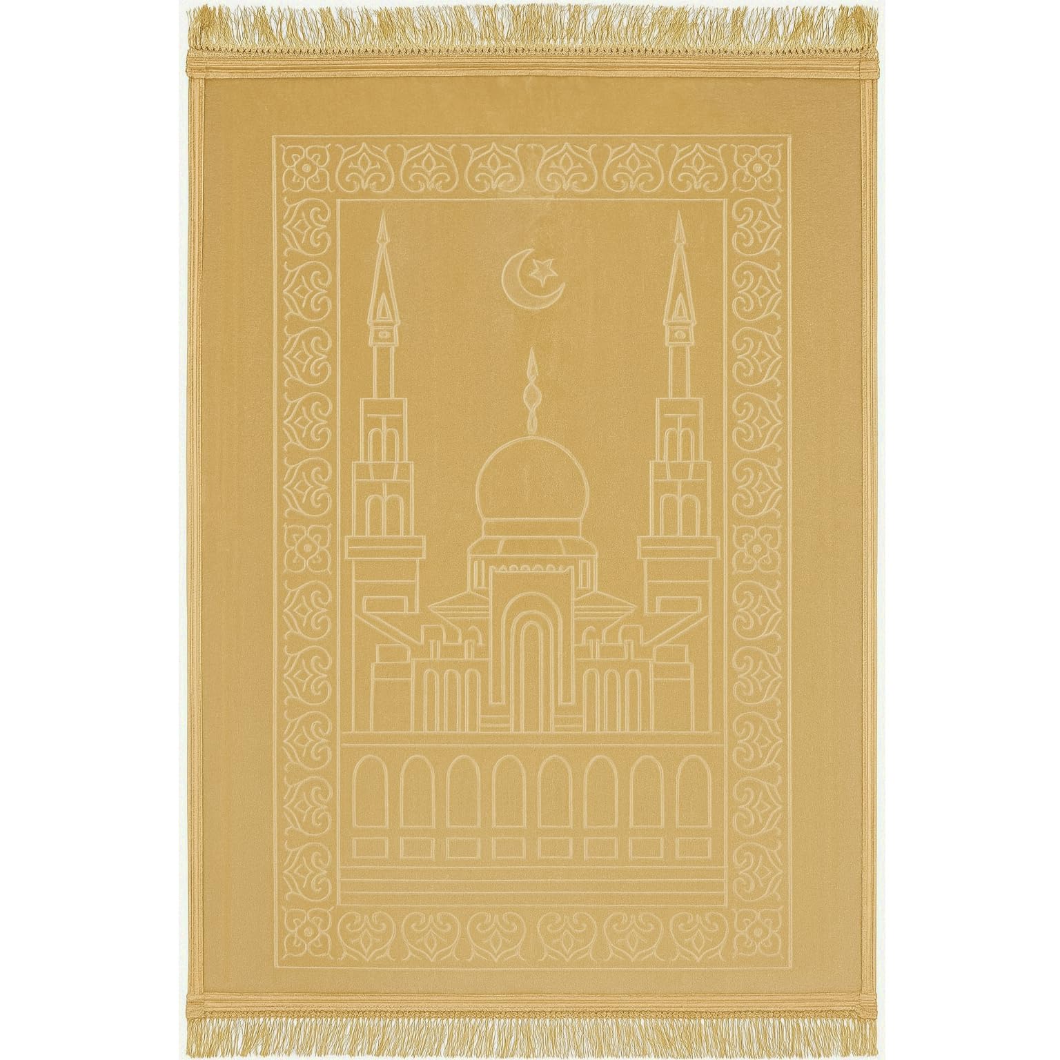 Fabienne Embossed Prayer Mat Anti-Slip Velvet Top Prayer Rug 80 x 120 cm (Beige)