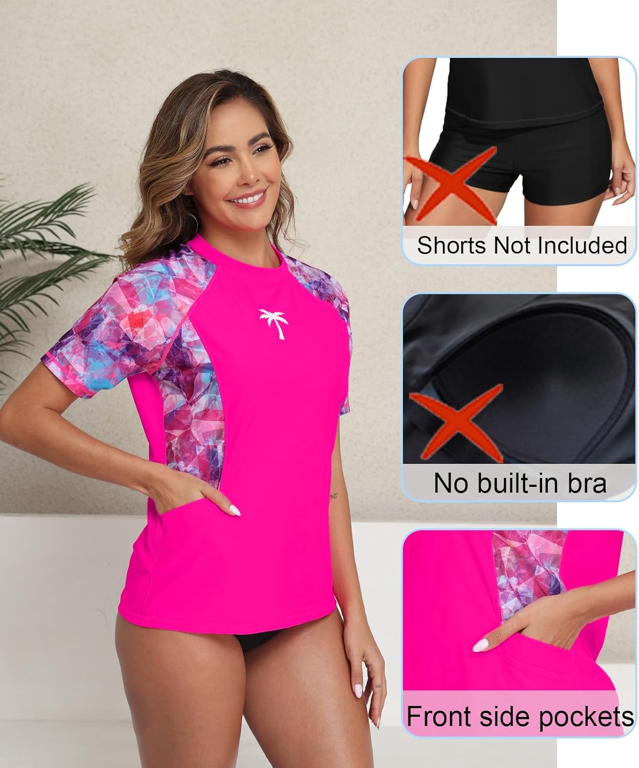 Halcurt Women's Short Sleeve Swim Shirt Rash Guard Swimsuit Top Only UPF50+ Sun Protection Bathing Suit - Image 5