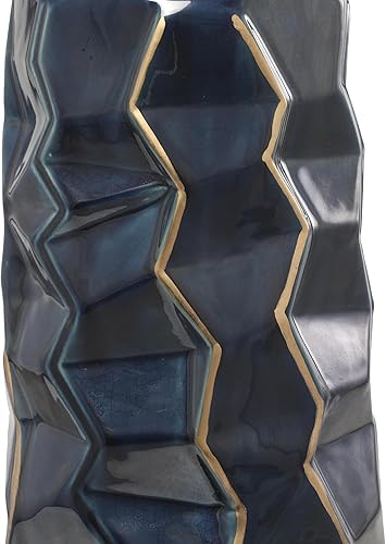 Miniatura 2 de Deco 79 Jarrón decorativo de cerámica para centro de mesa de piso geométrico alto con detalles dorados, jarrón de flores para decoración del hogar,