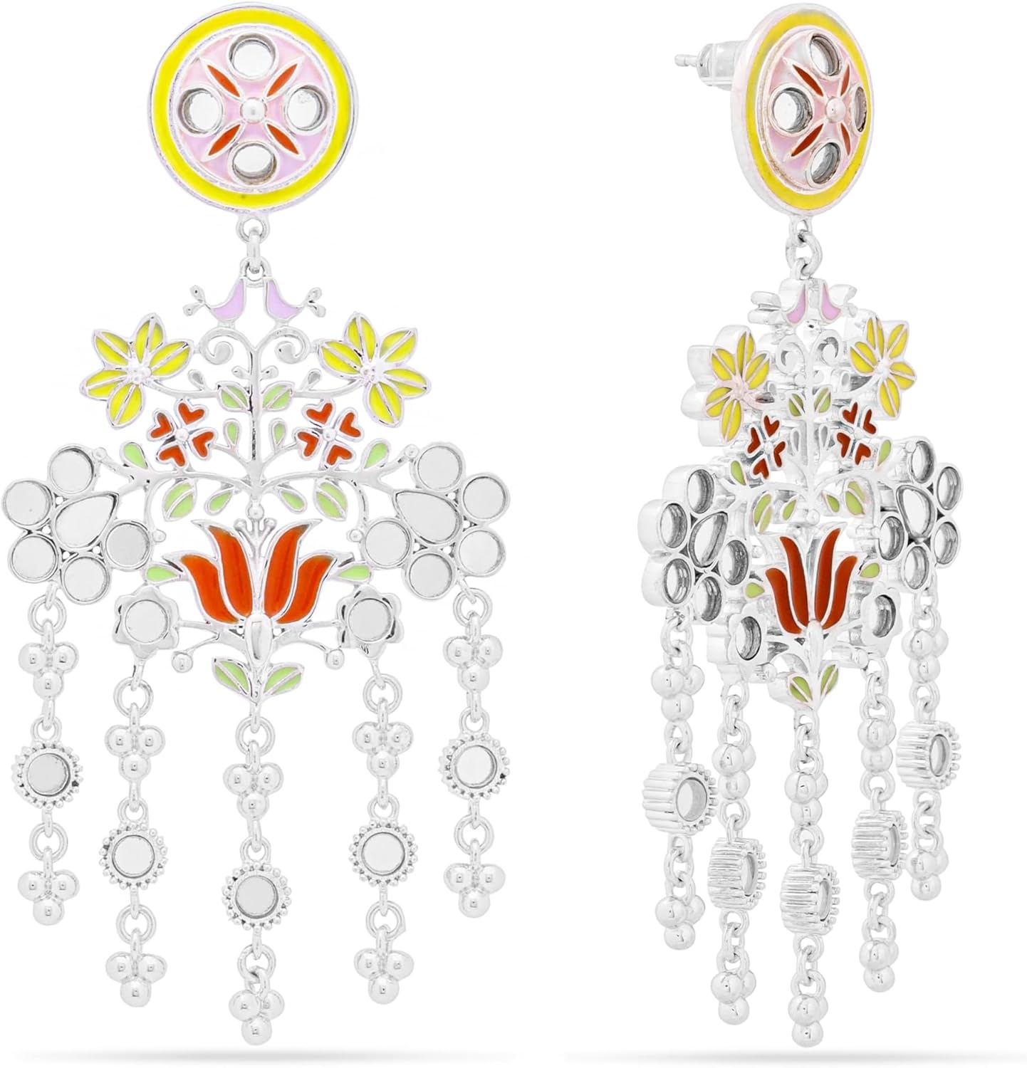 Color Blast Floral Flock Brass Dangle Earrings, Colorful Nature Inspired Designs