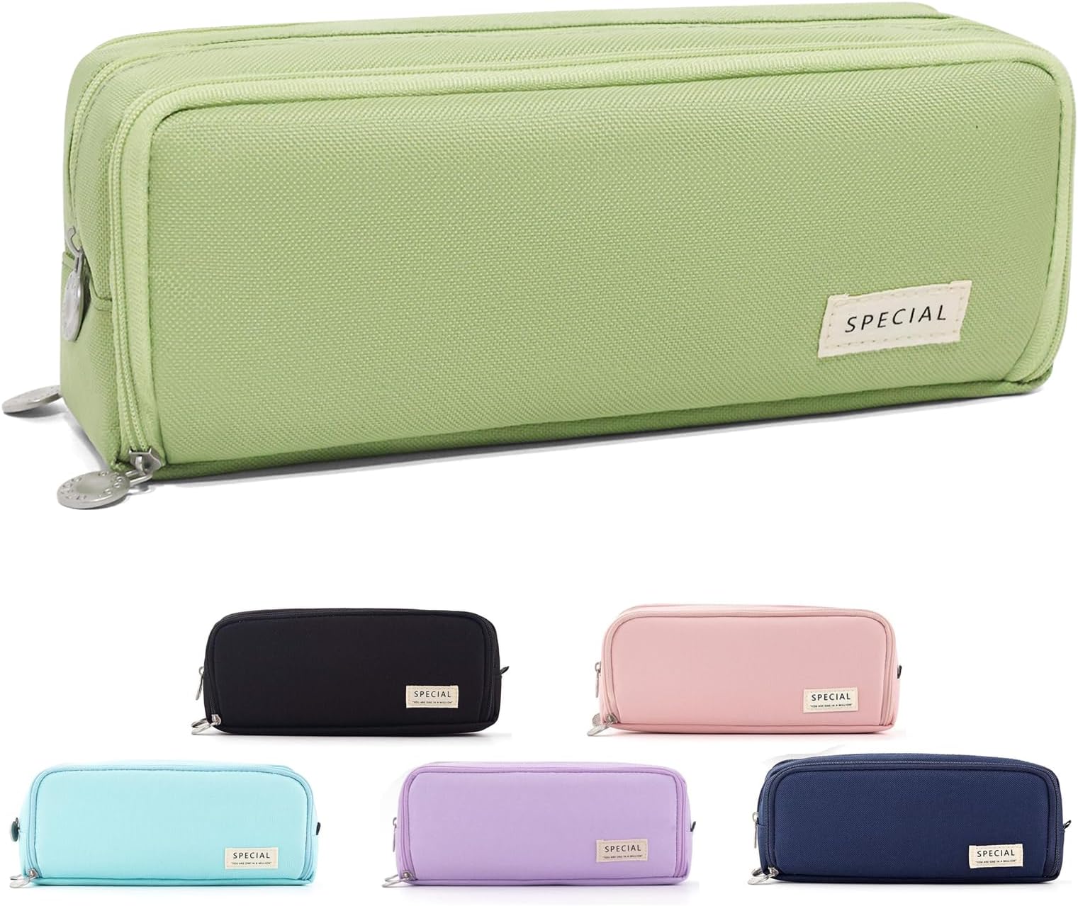 Cicimelon Pencil Case Large Capacity Cases Teenager Girls With Zip Makeup Bag For School & Office, Green, Travel