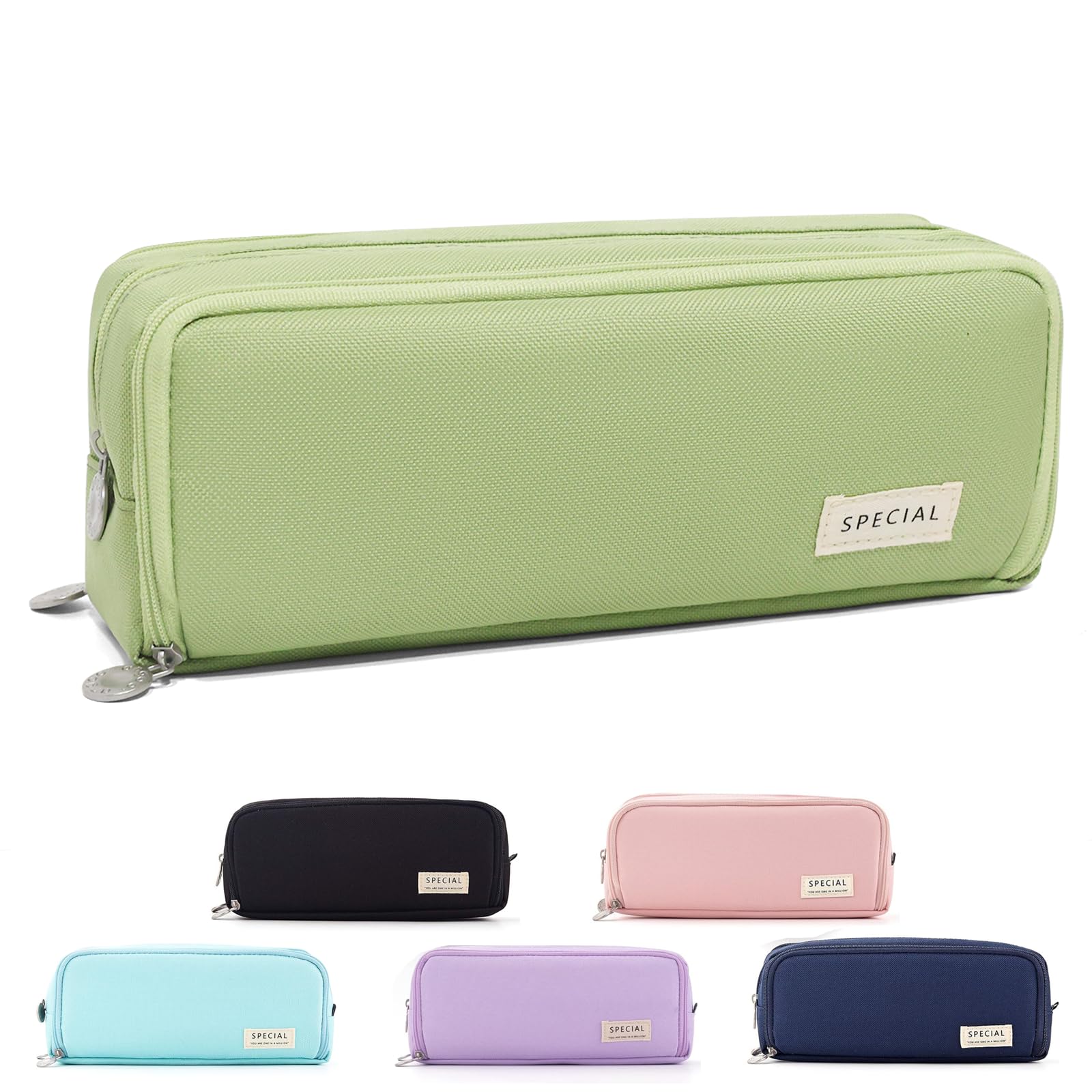 Pencil Case Large Capacity Pencil Cases Teenager Girls Pencil Case with Zip Makeup Bag for School & Office, Green, Travel