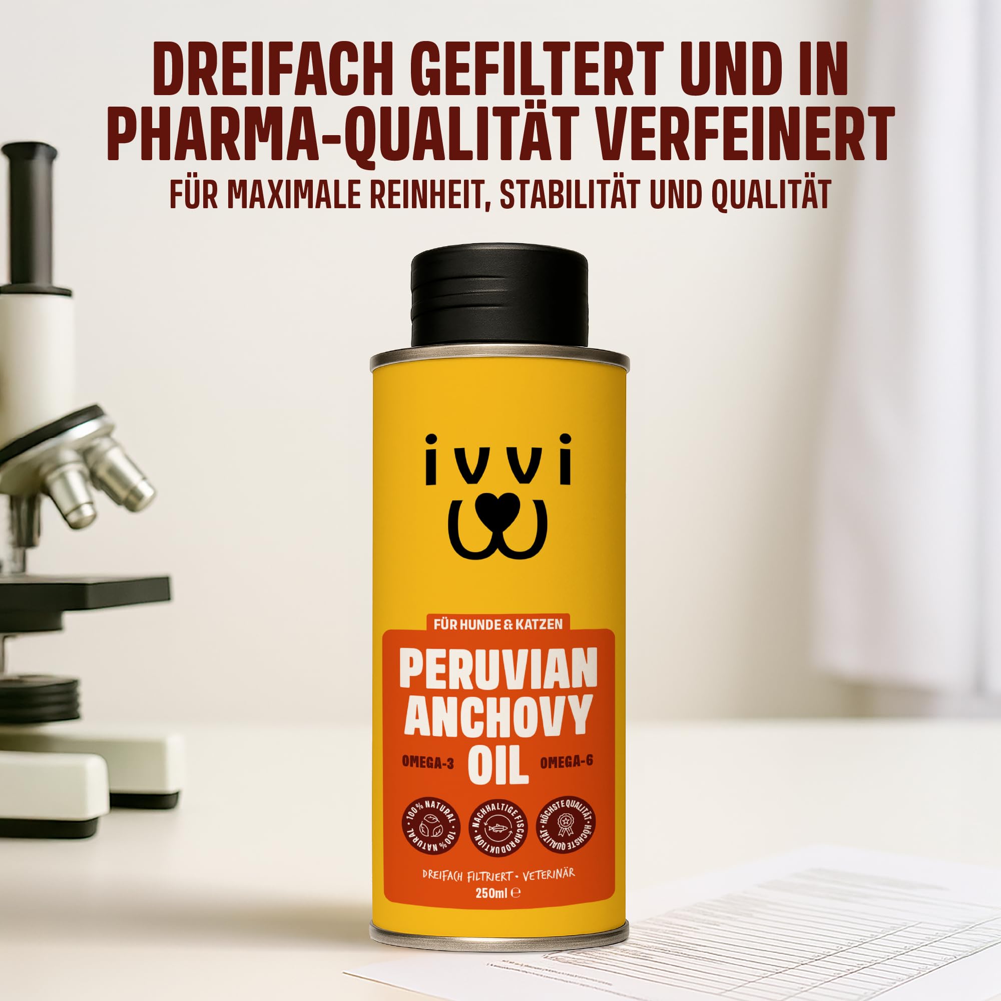 Peruanisches Anchovy-Öl für Hunde & Katzen – 3× stärker als Lachsöl – Omega-3 Omega-6 Fischöl für Haut, Gelenke, Herz & Immunsystem – Dreifach gefiltert – Marin Trust Zertifiziert – 250ml