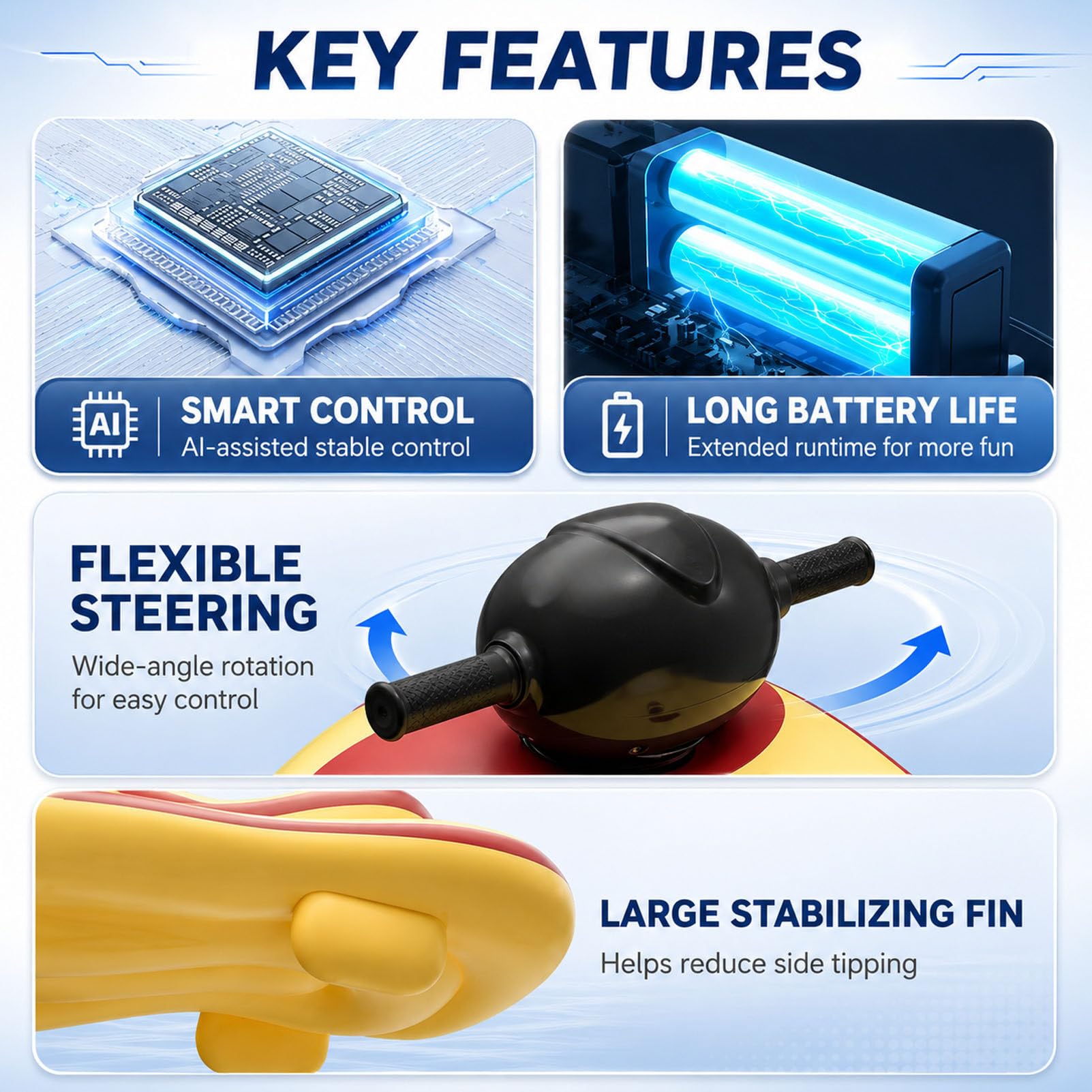 Gommone cavalcabile Elettrico Yellow | Gioco gonfiabile motorizzato per piscina per bambini con batteria da 5200 mAh, design portatile e pieghevole
