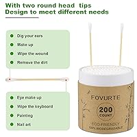 Vista 3 de Hisopos de algodón de bambú, 400 unidades, puntas redondas de hisopo de algodón orgánico, capullos de algodón de madera natural para orejas