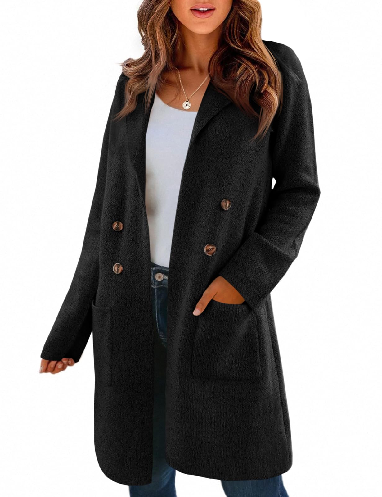 Saodimallsu Womens Long Cardigan Sweaters Open Front Knit Dressy Casual Chunky Lapel Coatigan Fall Sweater Blazer Coats