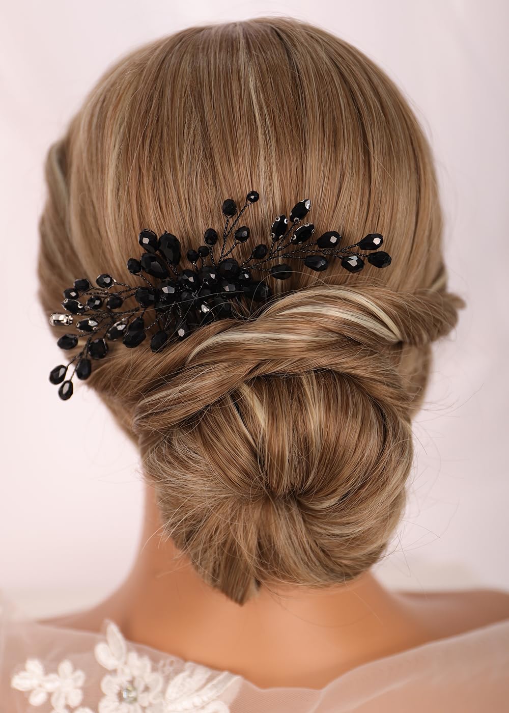 Kercisbeauty Dainty Handmade Black Rhinestones Beads Hair Comb for Women Girls Wedding Party Halloween Black Hair Accessories