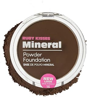 Ruby Kisses Mineral Pressed Powder Foundation, Medium to Full Coverage Natural Finish 0.35 Ounce (Ebony)