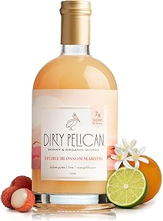 Dirty Pelican Cocktail Mixers - Lychee Blossom Martini - Skinny & Organic Drink Mixes for Cocktails - Low Calorie Mocktails - Low Sugar - Vegan - Gluten Free - No Preservatives - 750ml (1 Bottle)