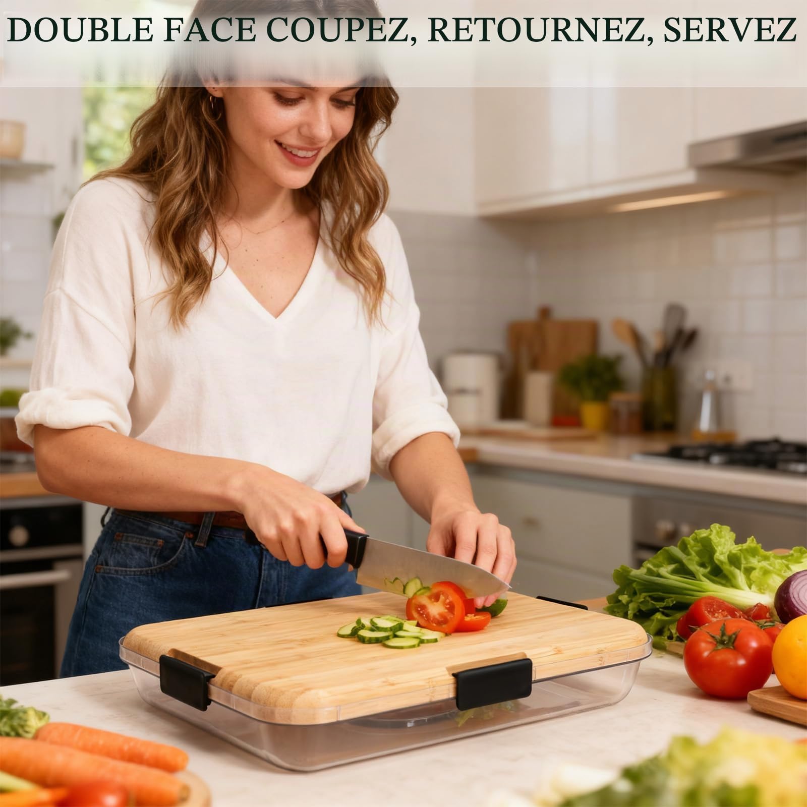 Planche à charcuterie avec couvercle – Planche à goûter portable avec 6 compartiments et couvercle transparent – Planche à fromage réversible pour pique-nique, fête et cuisine – Planche de service