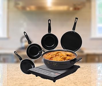 Flixbloom Perfect Induction Base Cooking Set Cookware Kitchen Set Black (Cookware Set of 5 Pcs)