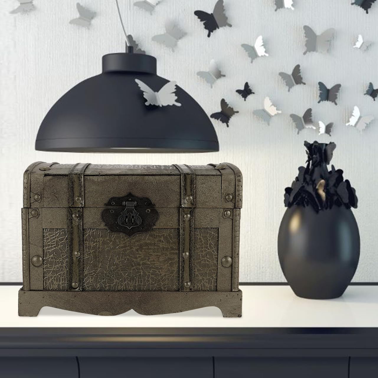 Baluue Piratenschatzkiste als Geschenk mit Schloss Aufbewahrungsbox Retro Dekorative Schatztruhe in Gold für Schmuck für Zuhause