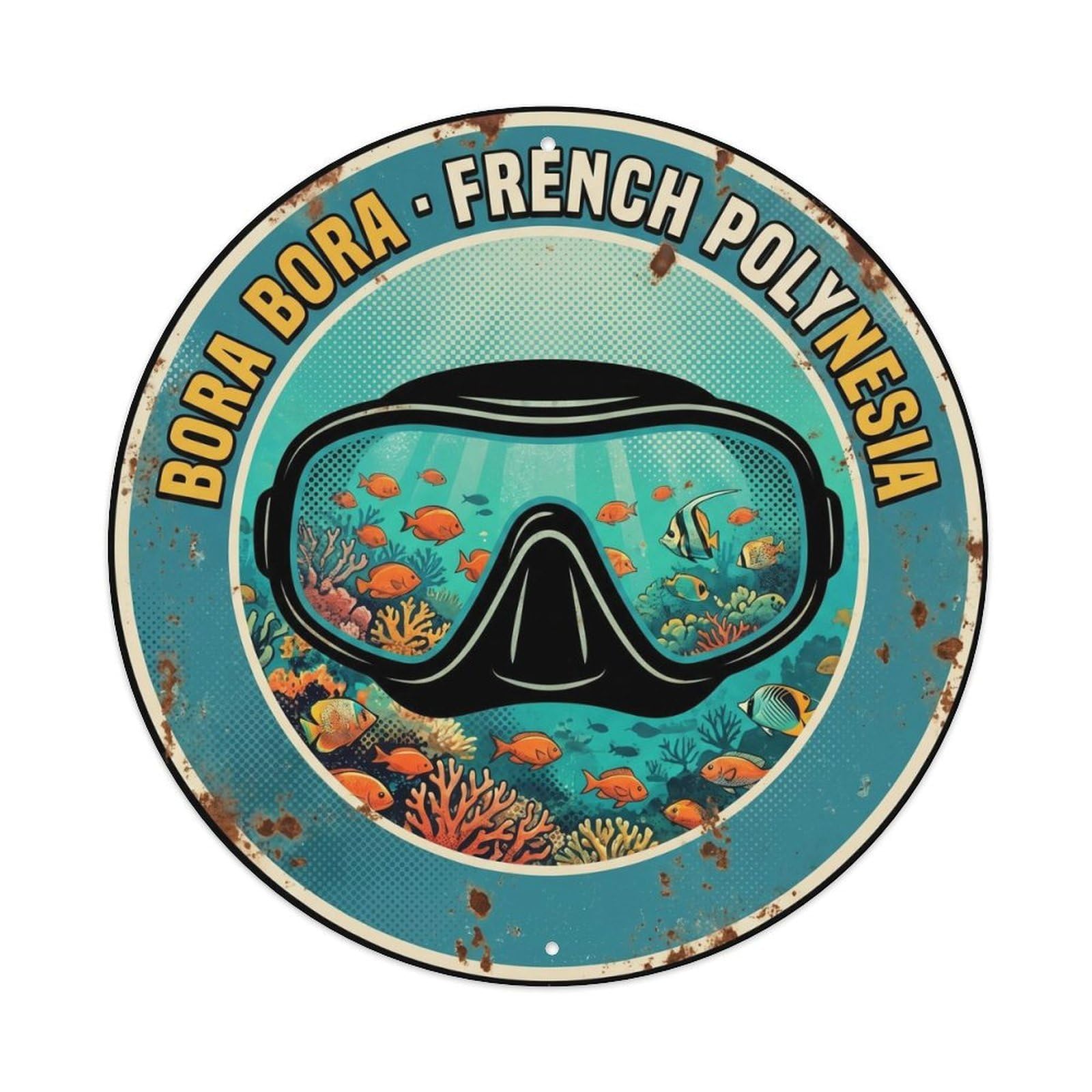 Olyhtr 8X8inch Classic Style Snorkel Borabora Lagoon Mask View Retro Reef Metal Tin Sign