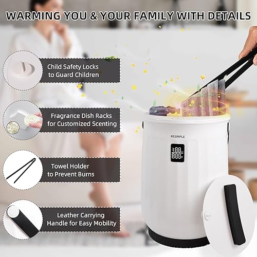 Miniatura 4 de Calentador de toallas calientes blanco, calentador de cubo grande para manta con pantalla LCD, soporte de disco de aromaterapia para el hogar, baño,