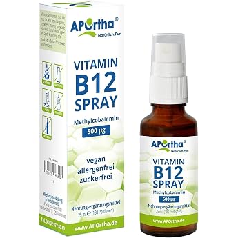 APOrtha Vitamin B12 Vegan Spray 500  g Methylcobalamin 25 ml Mouth Spray with B12 Vitamin High Dose Allergy-Free Vegan Alcohol-free Gluten-Free Alternative to Drops and Tablets
