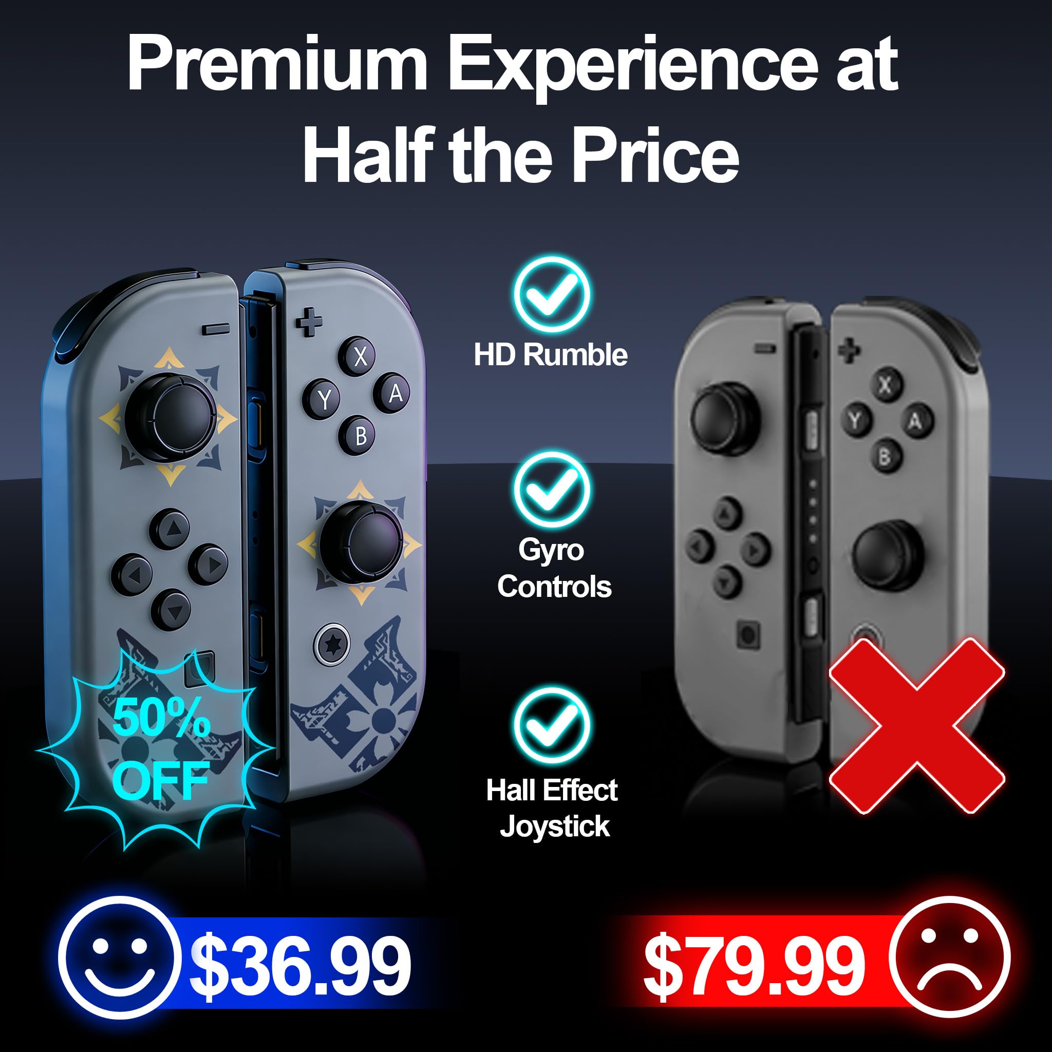 MunyLazy Switch Controllers,Wireless Joy Remote Con Replacement for Switch 1 OLED Lite,Hall Effect Joystick No Drift,20 Hour,HD Rumble,Gyro Control,No NFC,Extra Cool Grey — view 3