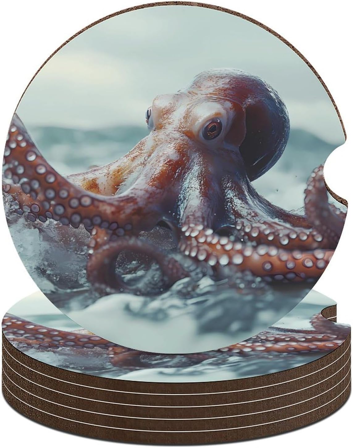 Octopus Cute Car Coasters 2.56 Inch Absorbent Cup Holder for Drinks Auto Interior Accessories