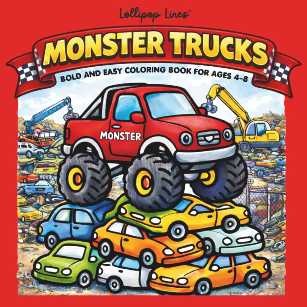 Monster Trucks Coloring Book for Kids Ages 4–8: Big, Bold & Easy Designs for Toddlers & Beginners | Fun Monster Trucks, Racing, Stunts & Action Scenes