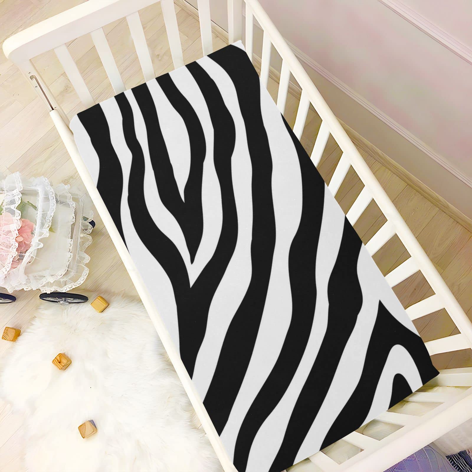 Spannbettlaken, Bettlaken für Kinderbett, Zebramuster, weich, atmungsaktiv, pflegeleicht, Spannbetttuch für Babybett und Kinderbetten
